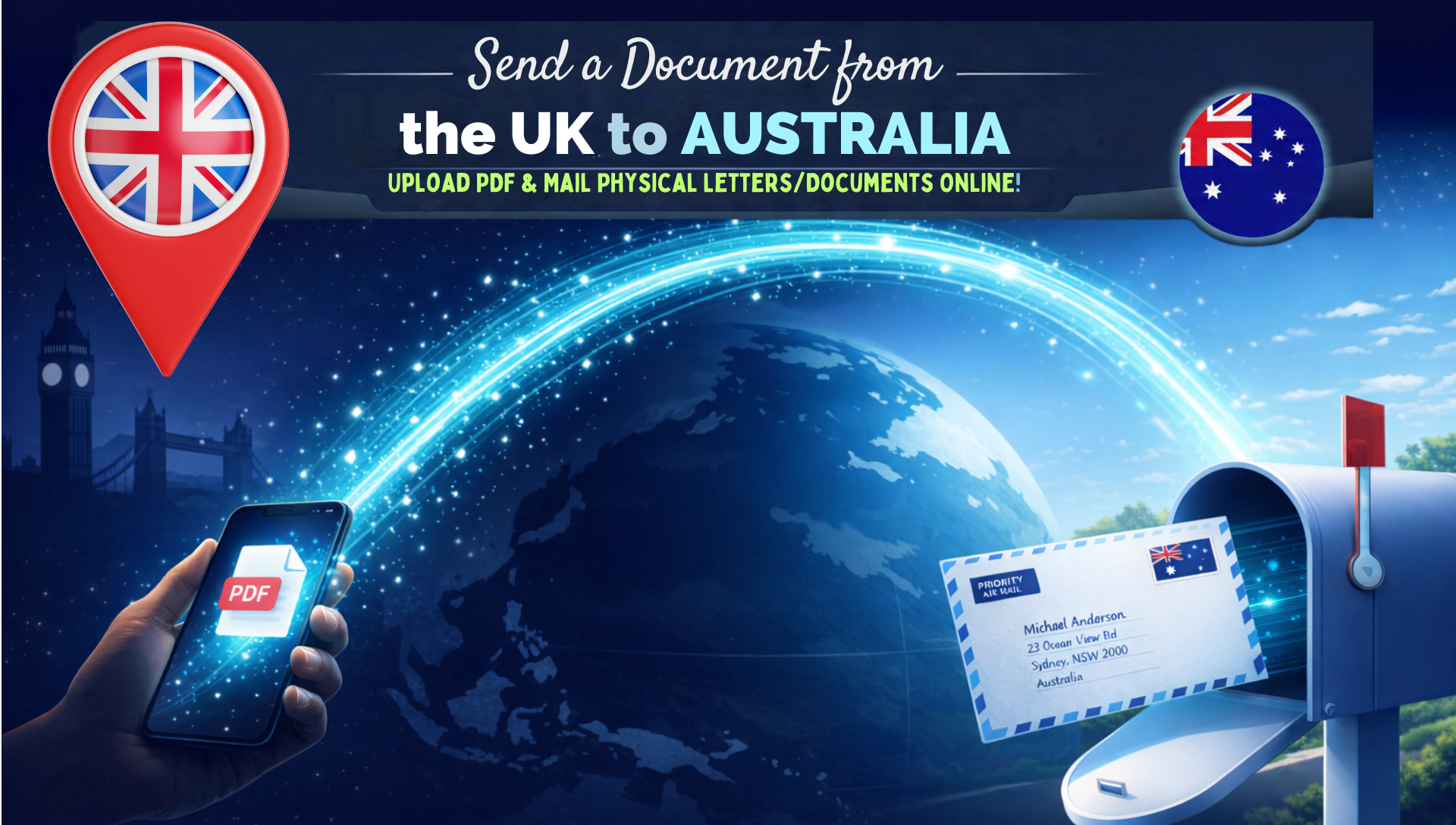 Documents being mailed from the United Kingdom to Australia