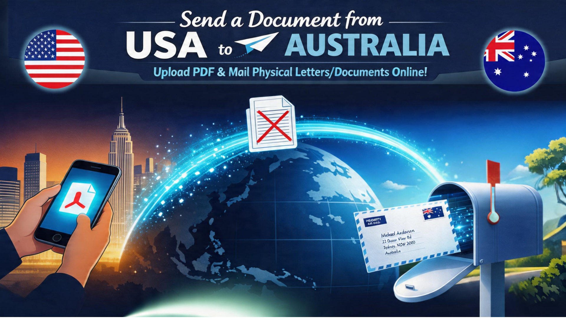 Documents being mailed from the United States to Australia