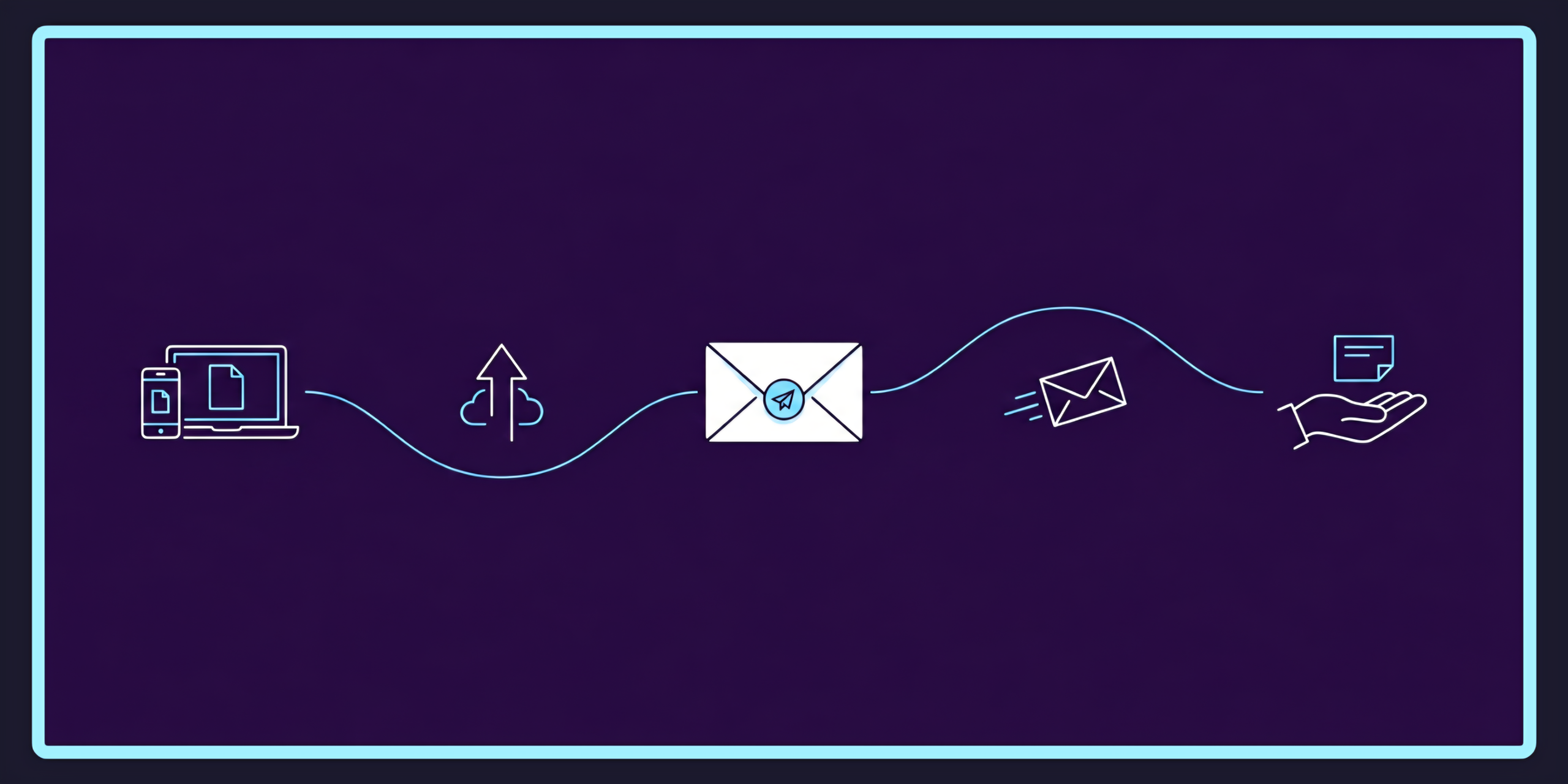 Horizontal editorial illustration suggesting a document's journey through five distinct points, each marked with a subtle cyan indicator — visual rhythm rather than a labelled infographic.