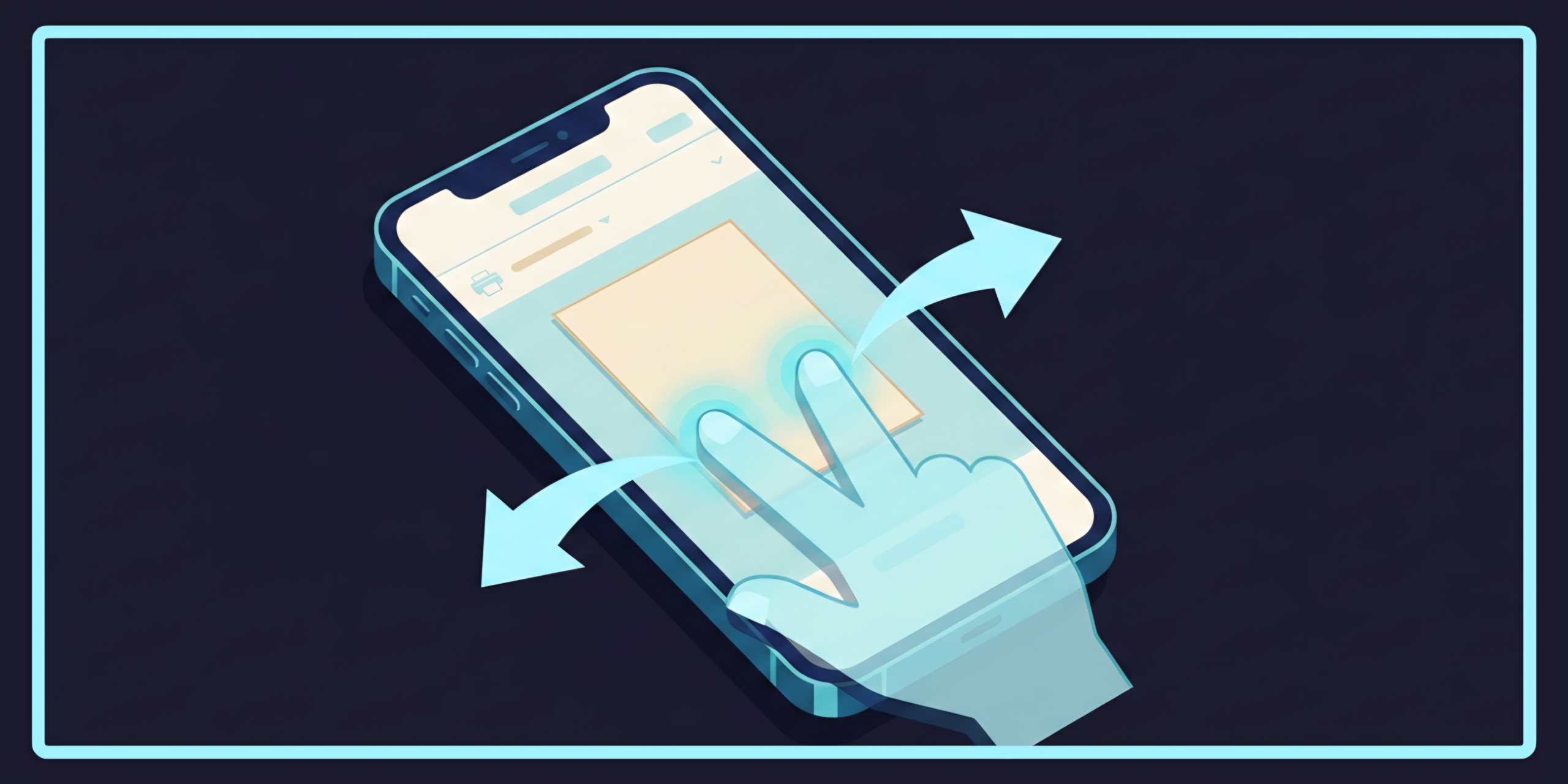 iPhone showing the two-finger pinch-outward gesture on a photo's print preview to open it as a PDF.